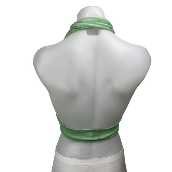 Princess Polly Green Sleeveless Plunge Neck Halter Backless Crop Tank Top Size 0 - Picture 2 of 4